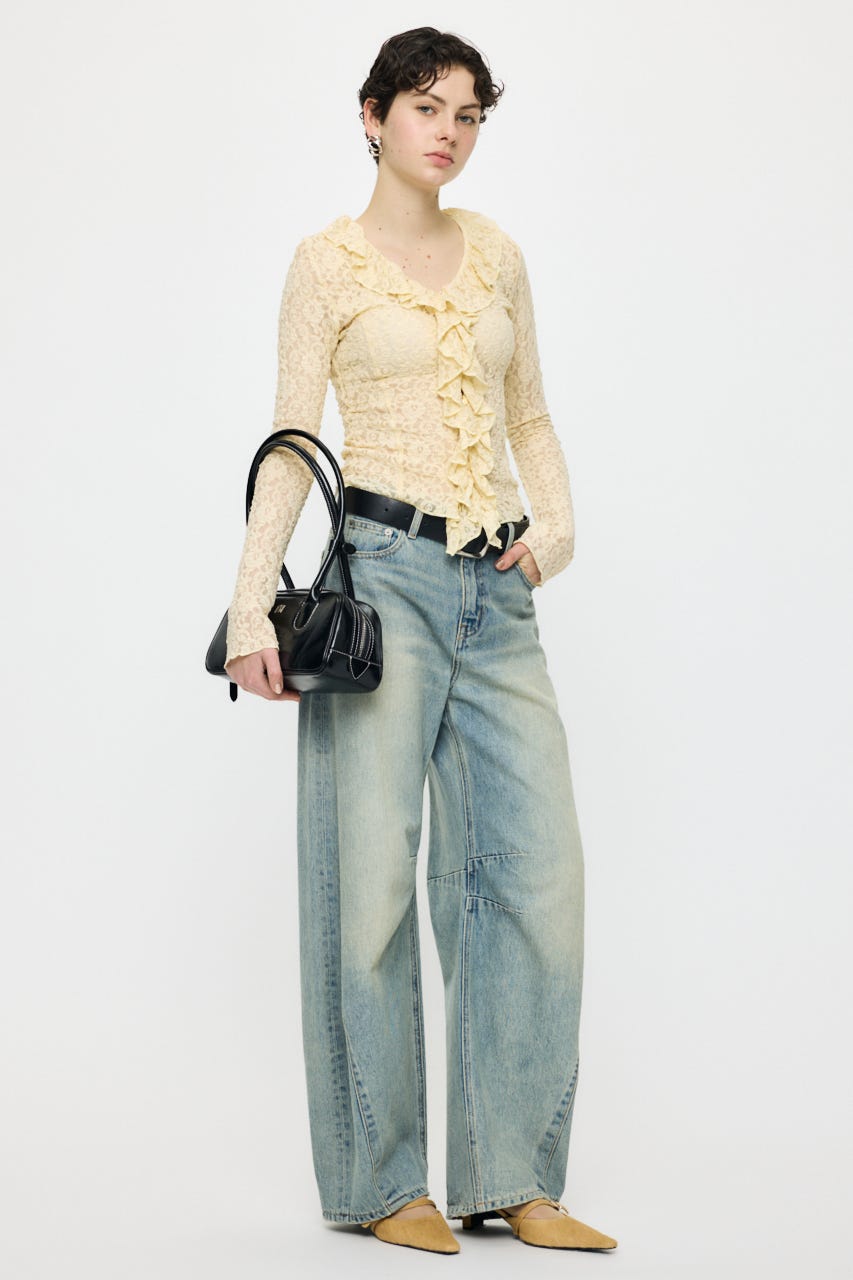 LACE RUFFLE トップス L/YEL FREE