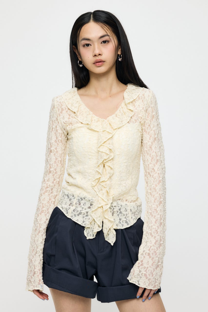 【SS先行アイテム】LACE RUFFLE トップス O/WHT FREE