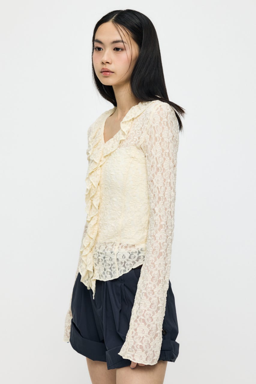 【SS先行アイテム】LACE RUFFLE トップス O/WHT FREE