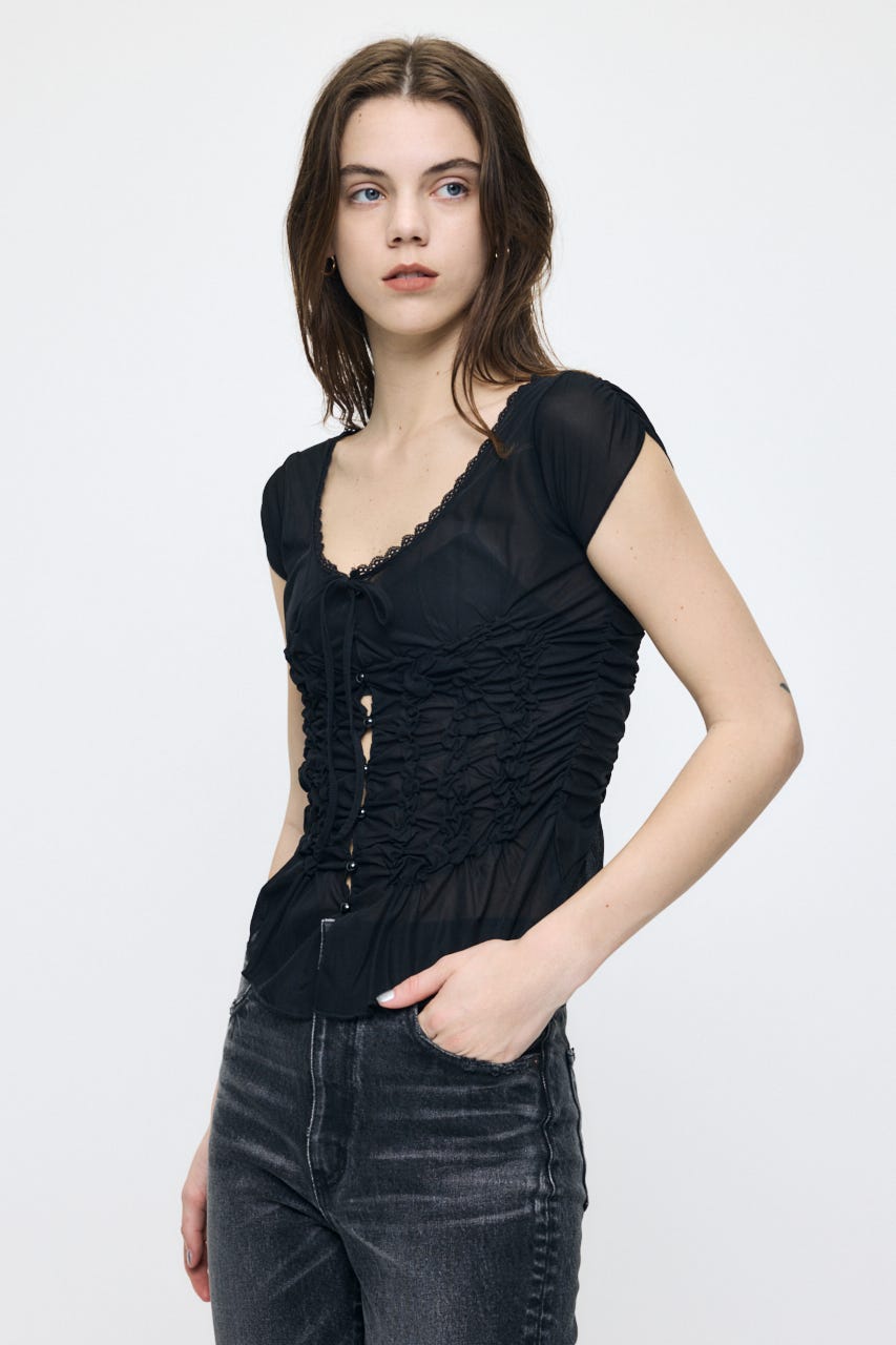 RANDOM SHIRRING トップス BLK FREE