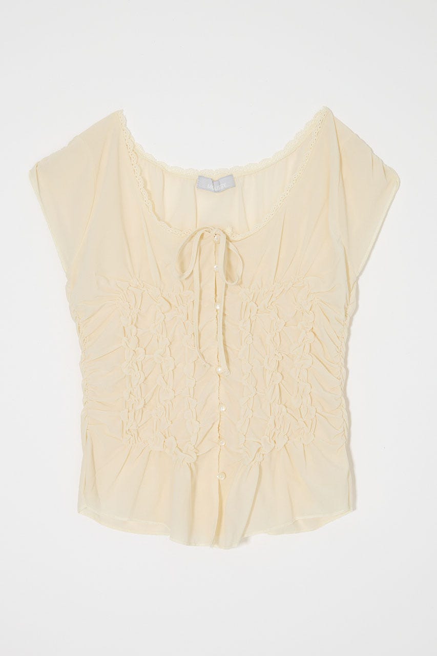 RANDOM SHIRRING トップス O/WHT FREE