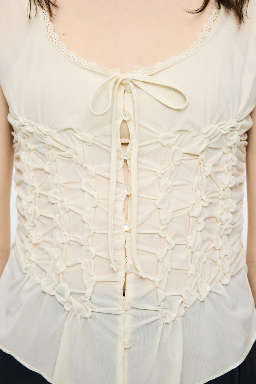 RANDOM SHIRRING トップス O/WHT FREE