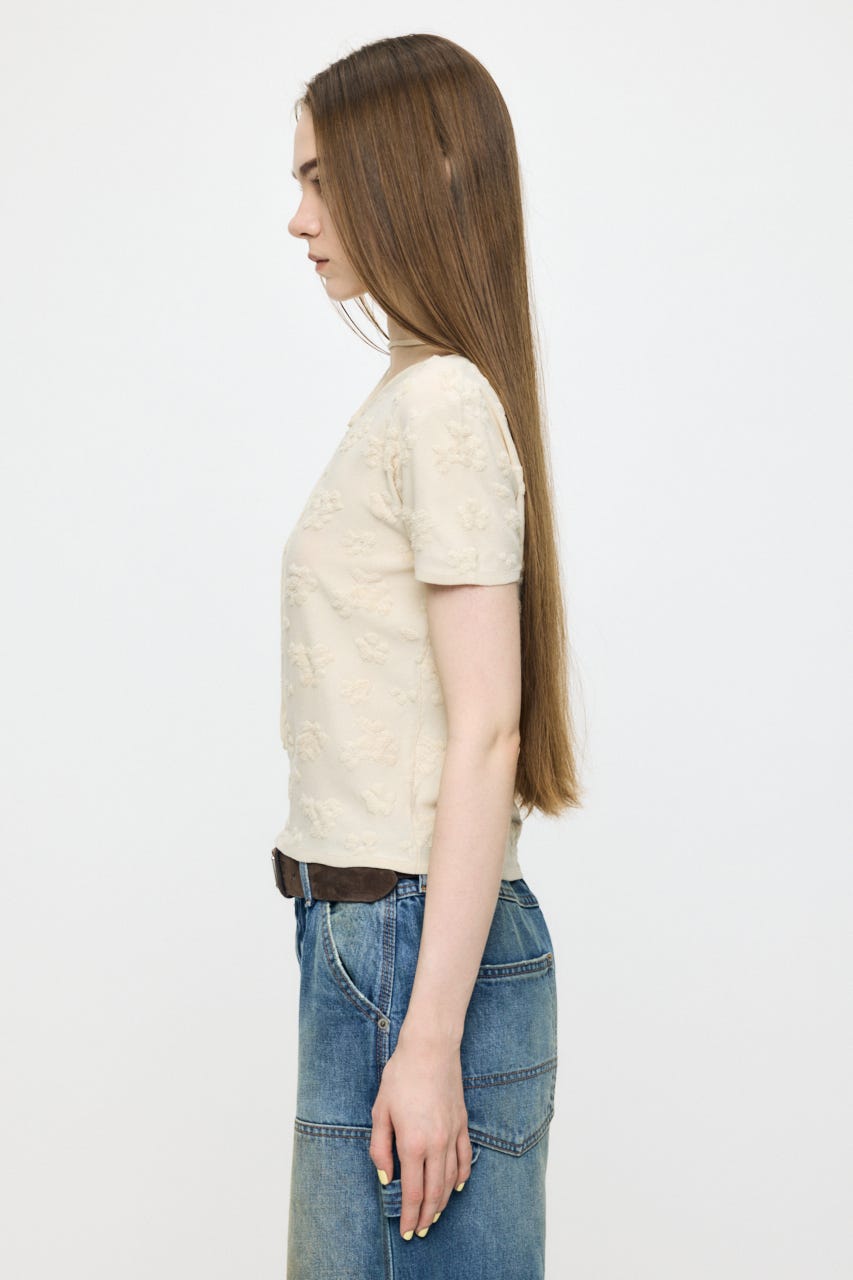 FLORAL JACQUARD CUT トップス O/WHT FREE