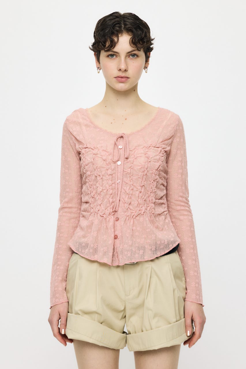 SHIRRING LACE トップス PNK FREE