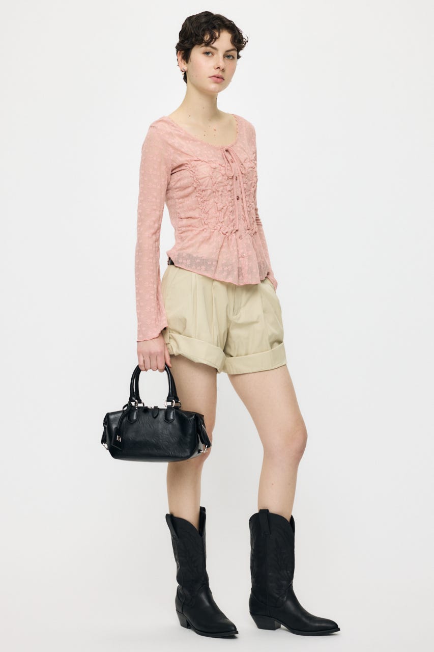 SHIRRING LACE トップス PNK FREE