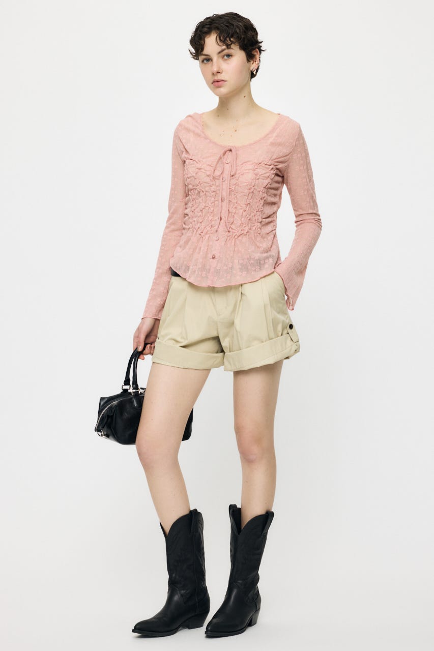 SHIRRING LACE トップス PNK FREE