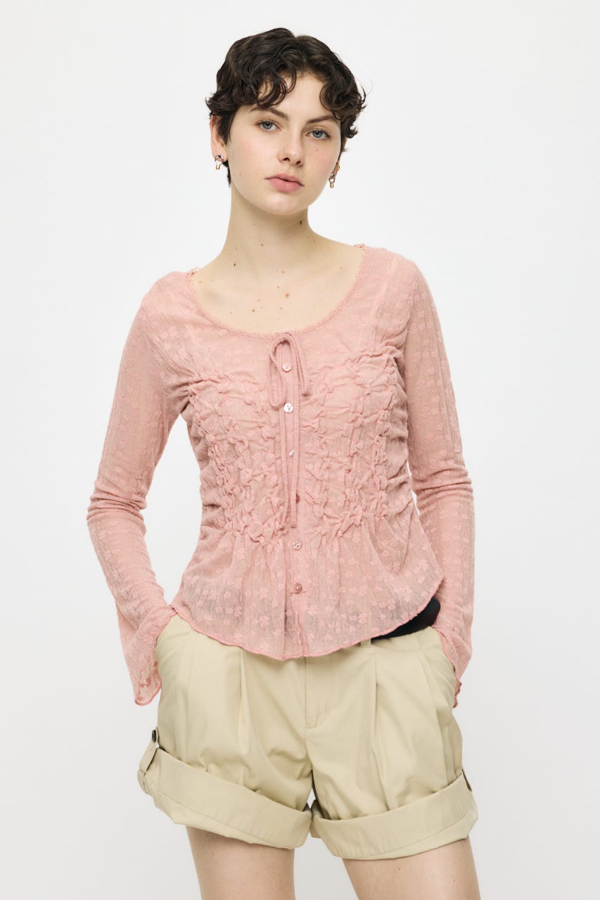 SHIRRING LACE トップス PNK FREE