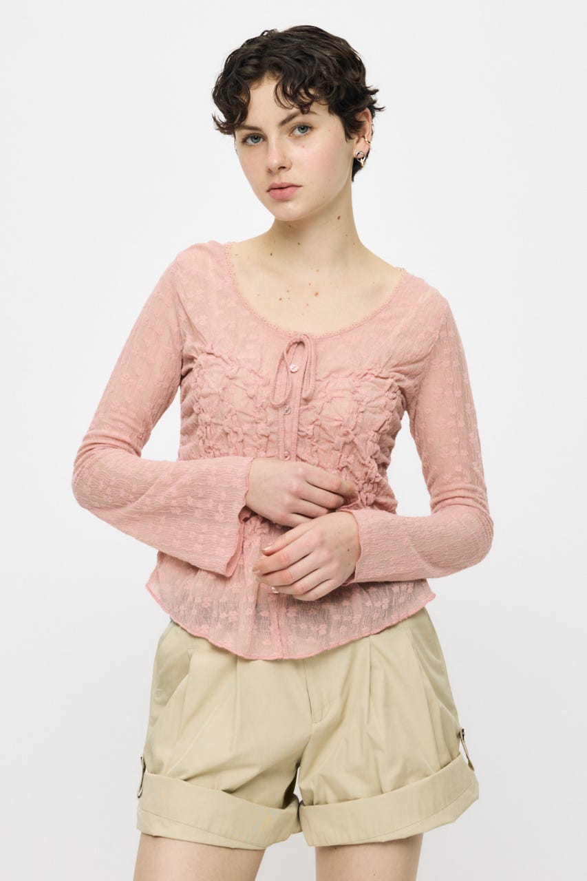 SHIRRING LACE トップス PNK FREE