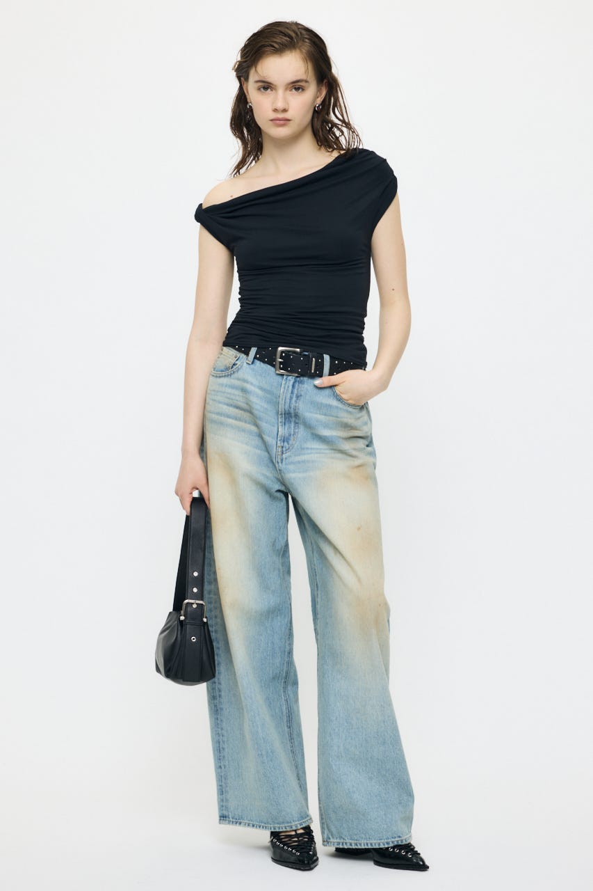 DRAPE OFF SHOULDER CUT トップス BLK FREE