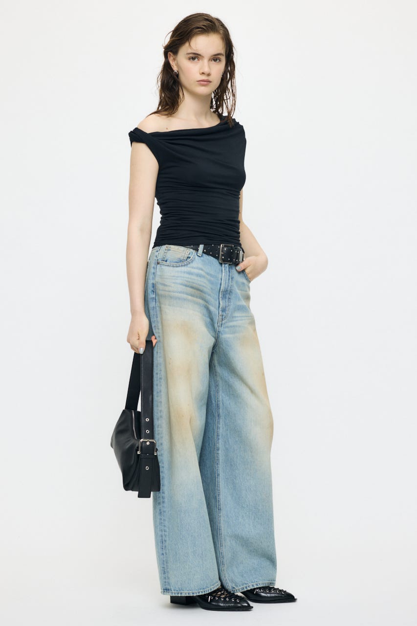 DRAPE OFF SHOULDER CUT トップス BLK FREE