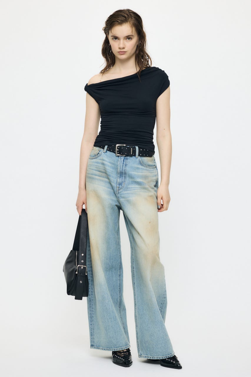 DRAPE OFF SHOULDER CUT トップス BLK FREE