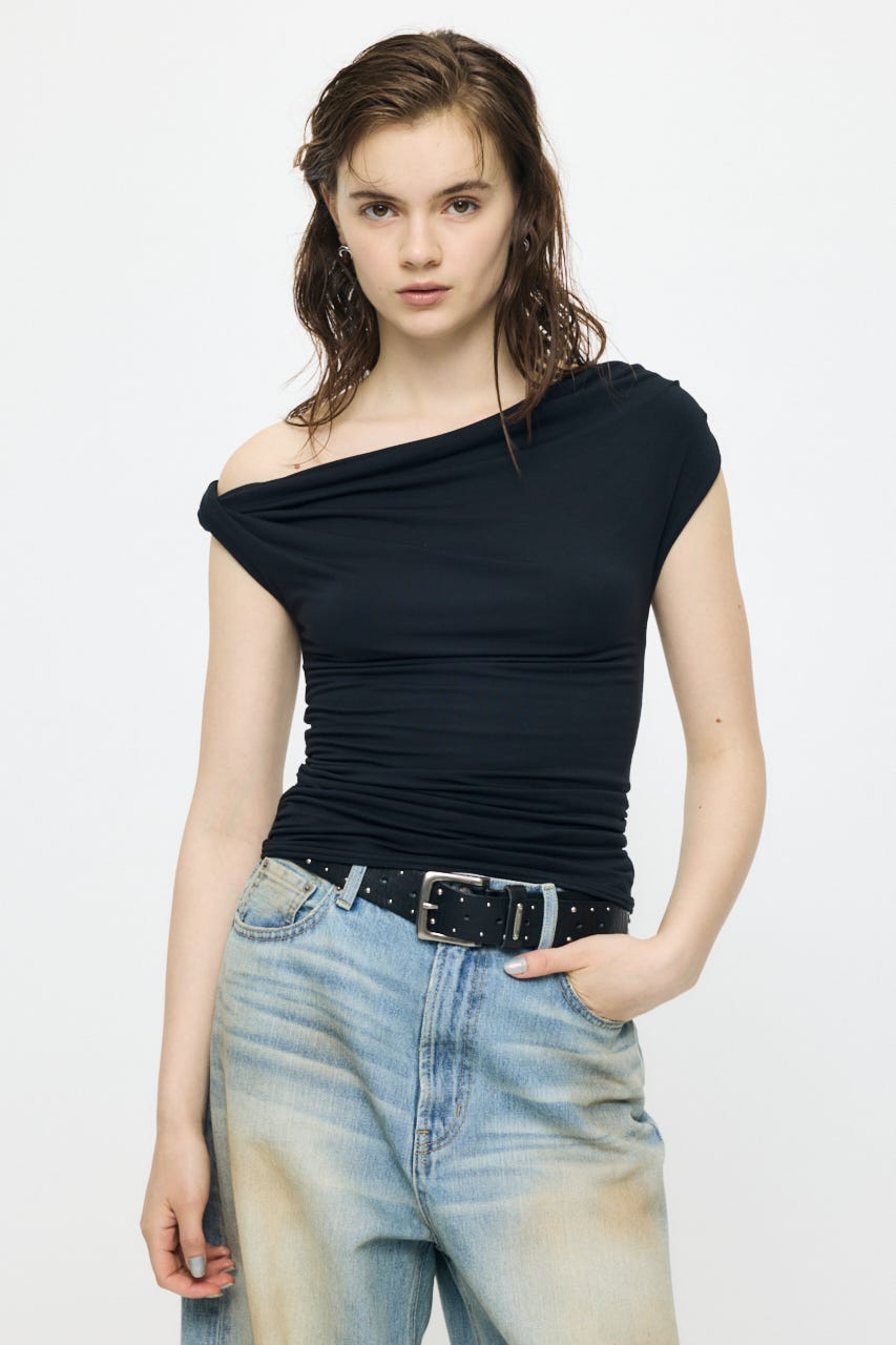 DRAPE OFF SHOULDER CUT トップス BLK FREE