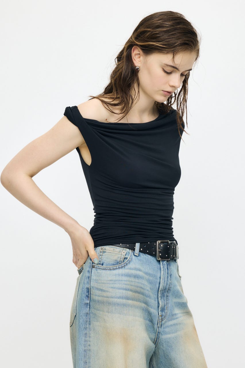 DRAPE OFF SHOULDER CUT トップス BLK FREE