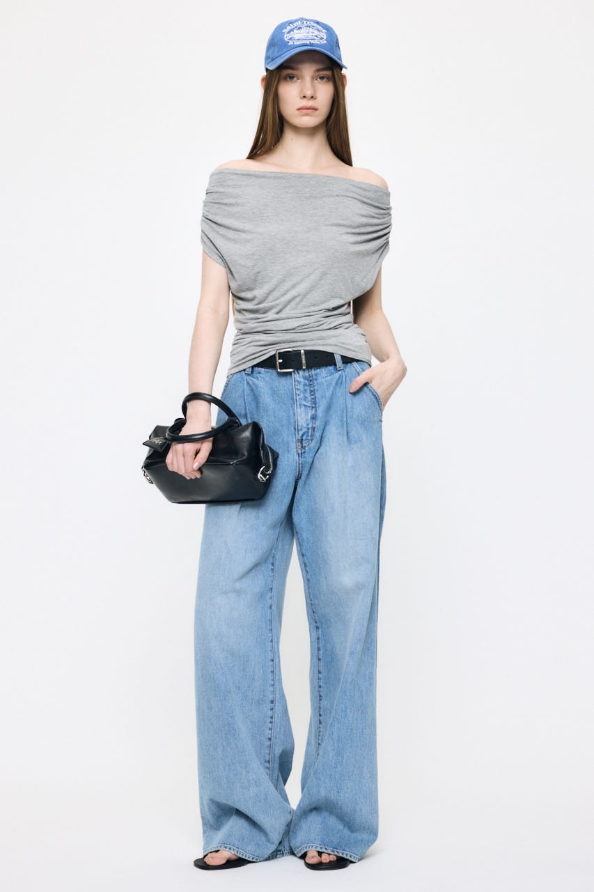 DRAPE OFF SHOULDER CUT トップス T.GRY FREE