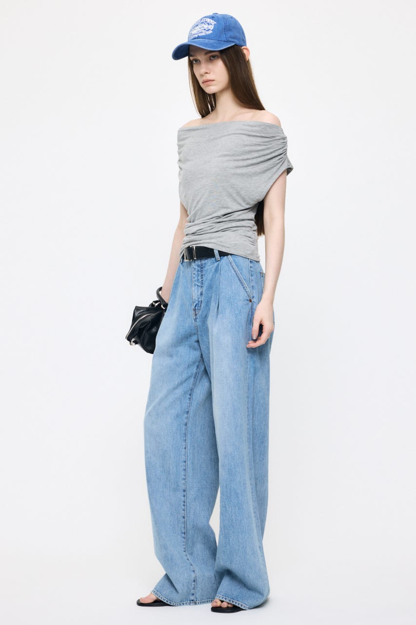DRAPE OFF SHOULDER CUT トップス T.GRY FREE