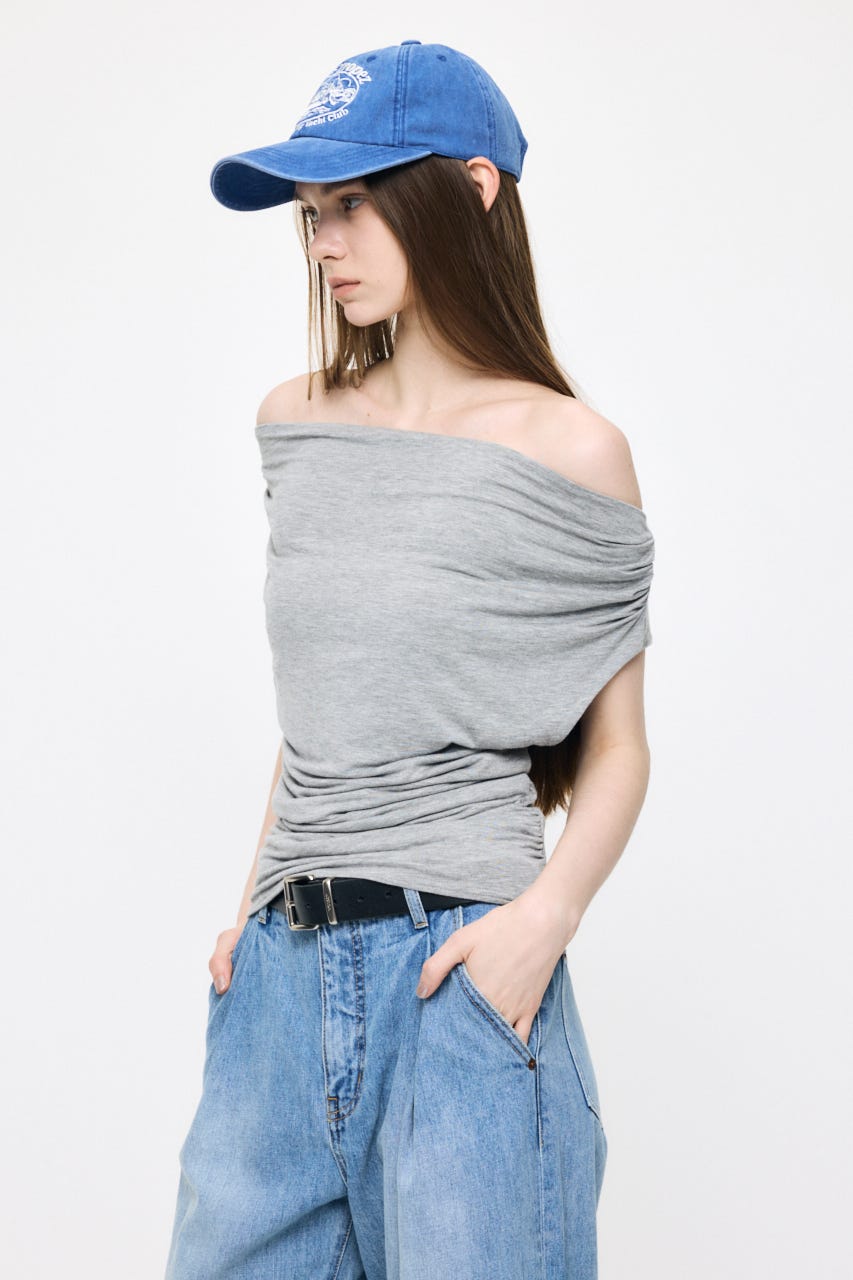 DRAPE OFF SHOULDER CUT トップス T.GRY FREE