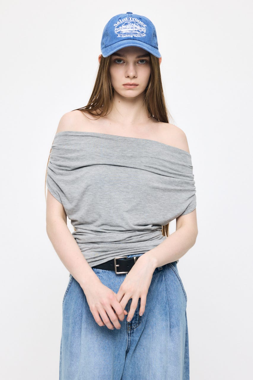 DRAPE OFF SHOULDER CUT トップス T.GRY FREE