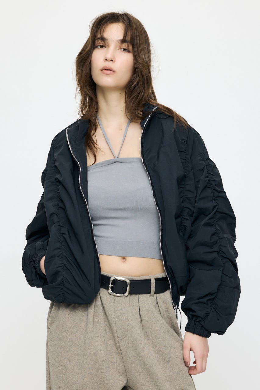 【SS先行アイテム】SHIRRING OVER NYLON ブルゾン BLK 2