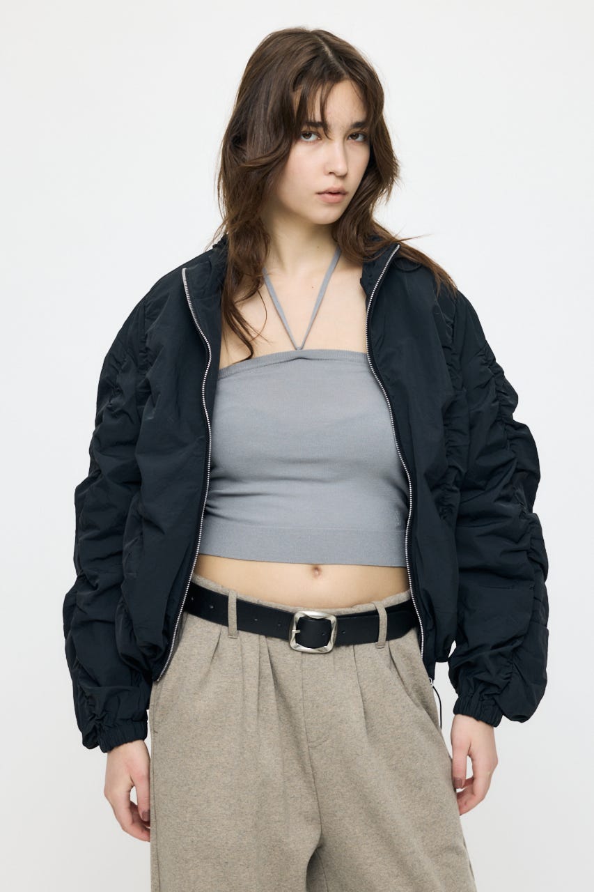 【SS先行アイテム】SHIRRING OVER NYLON ブルゾン BLK 2