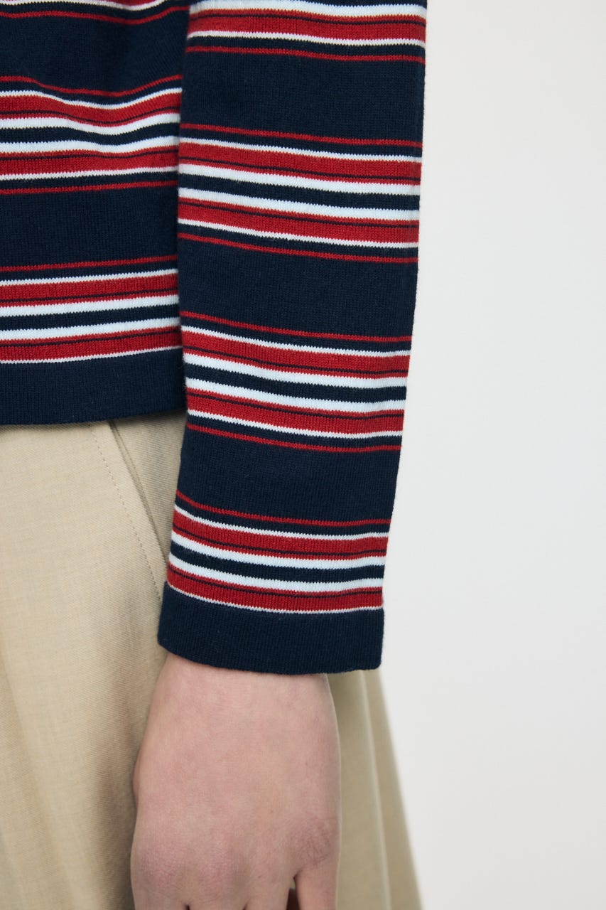 BORDER POLO KNIT TEE NVY FREE