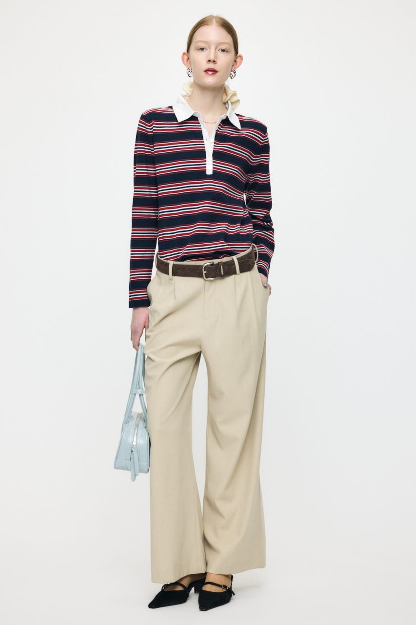 BORDER POLO KNIT TEE NVY FREE