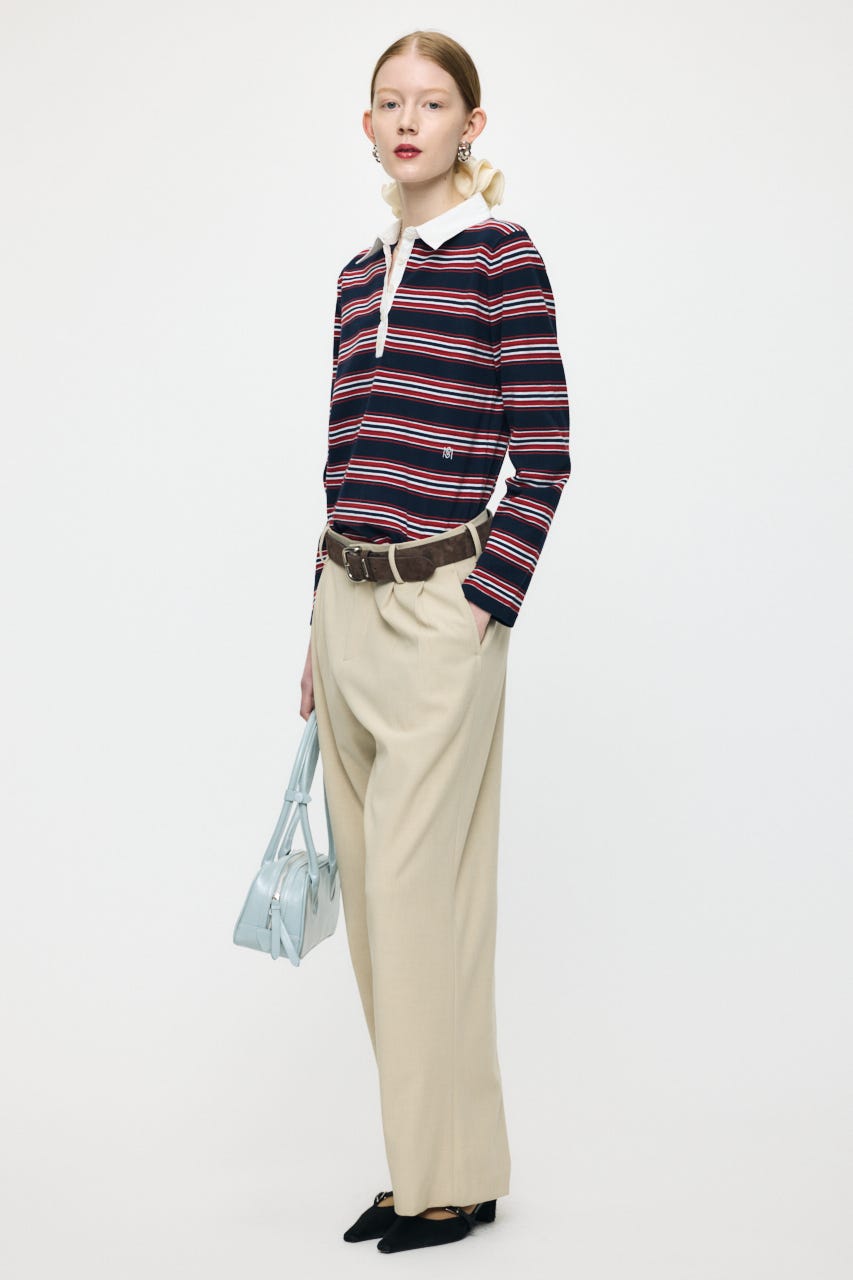 BORDER POLO KNIT TEE NVY FREE