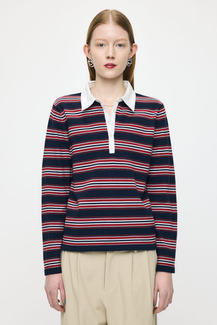 BORDER POLO KNIT TEE NVY FREE