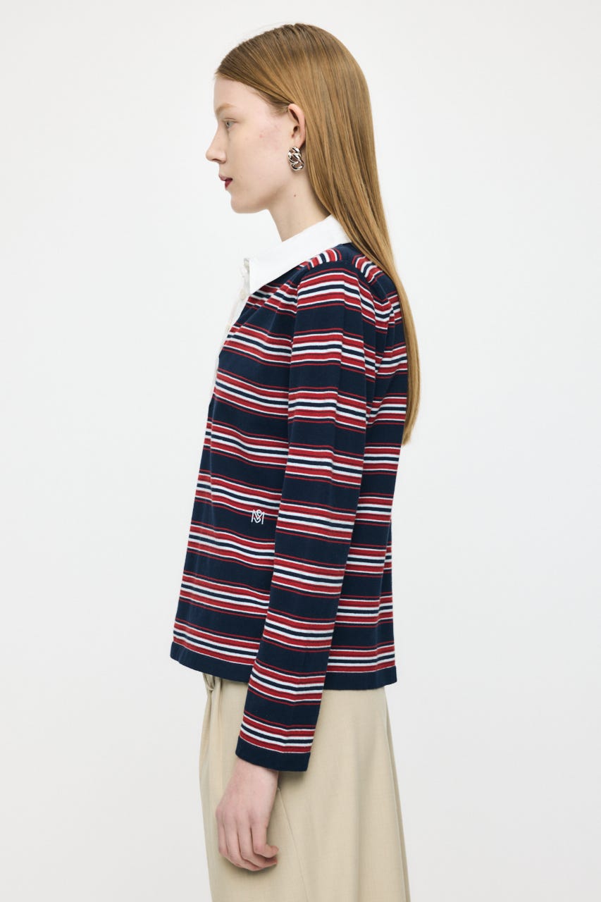 BORDER POLO KNIT TEE NVY FREE