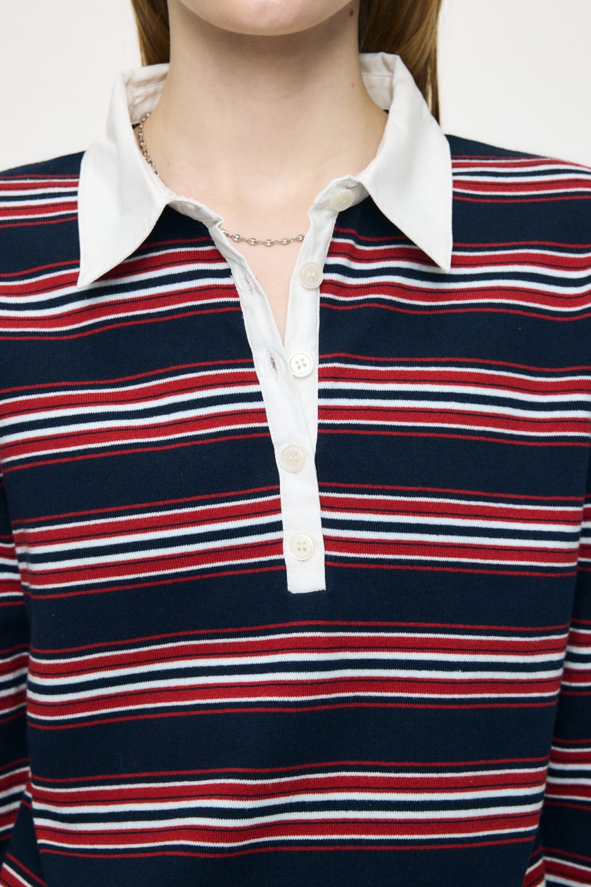 BORDER POLO KNIT TEE NVY FREE