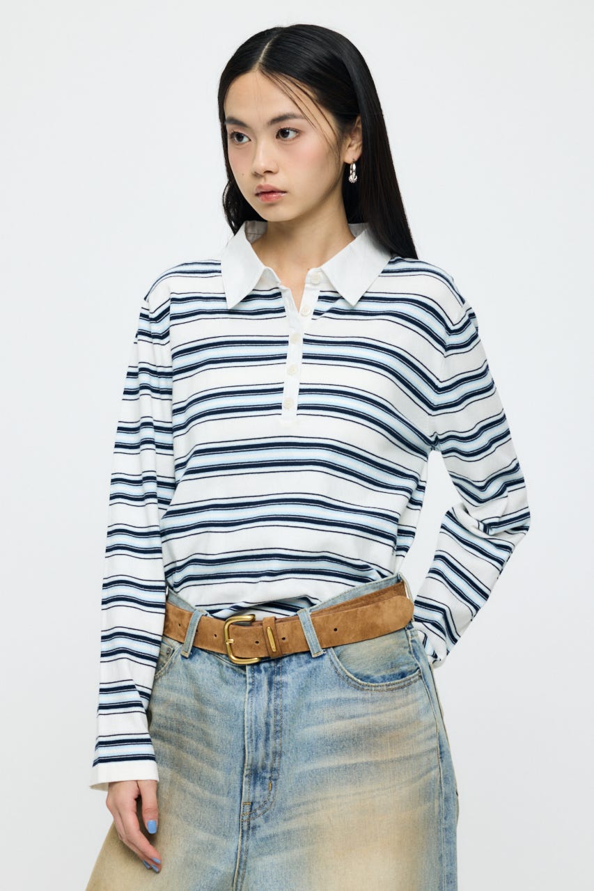 BORDER POLO KNIT TEE WHT FREE