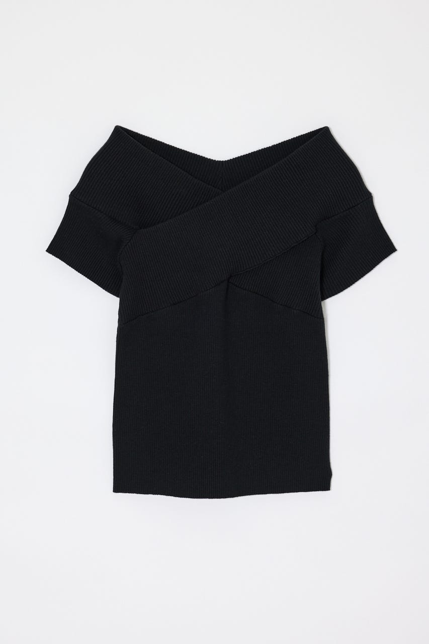 CROSS OFF SHOULDER トップス BLK FREE