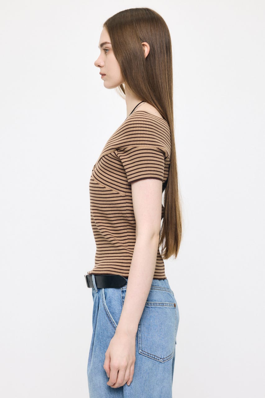 CROSS OFF SHOULDER トップス 柄BEG FREE