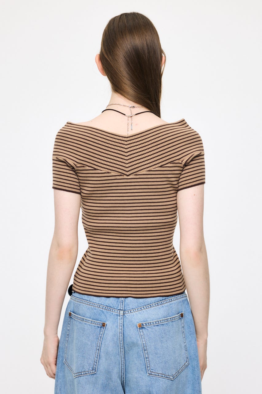 CROSS OFF SHOULDER トップス 柄BEG FREE