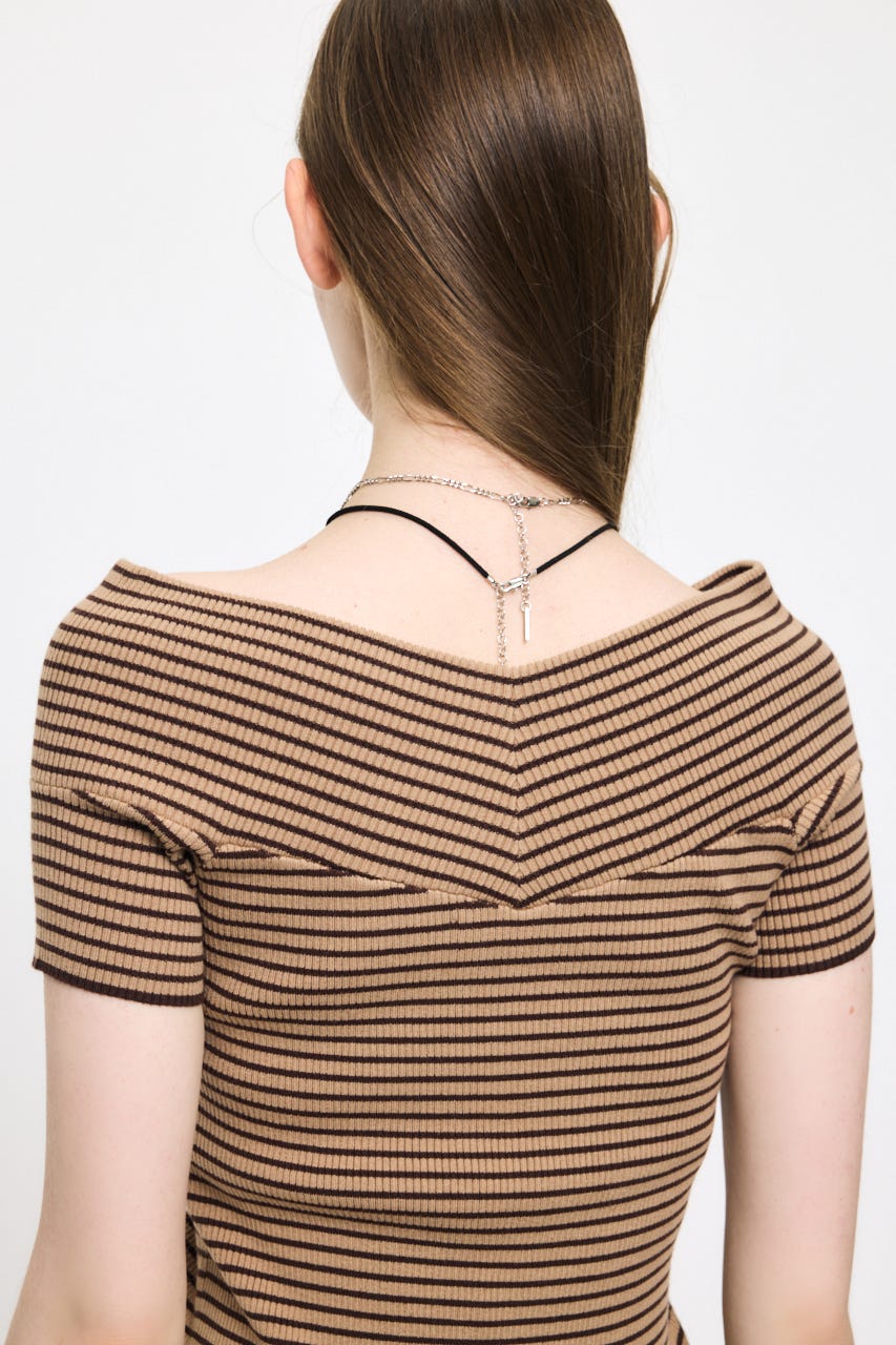 CROSS OFF SHOULDER トップス 柄BEG FREE