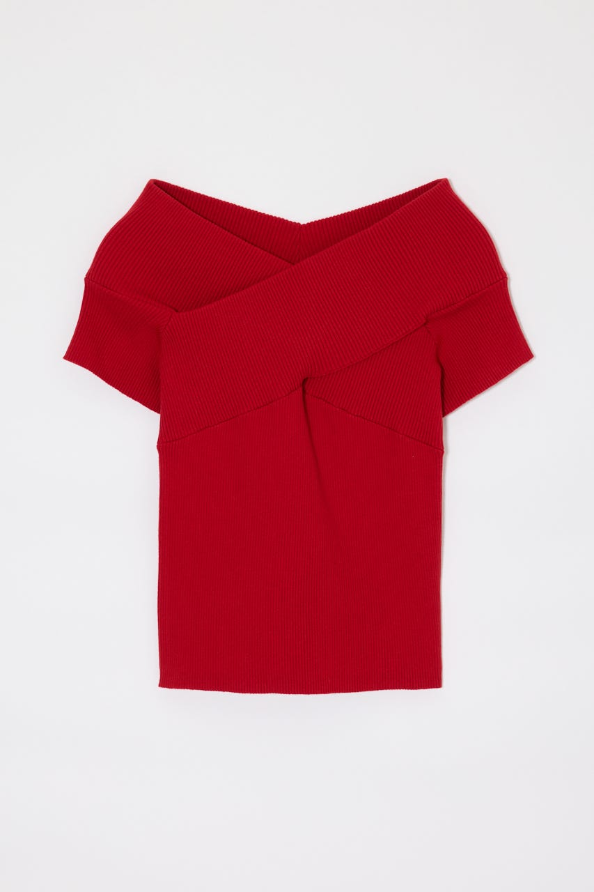 CROSS OFF SHOULDER トップス RED FREE