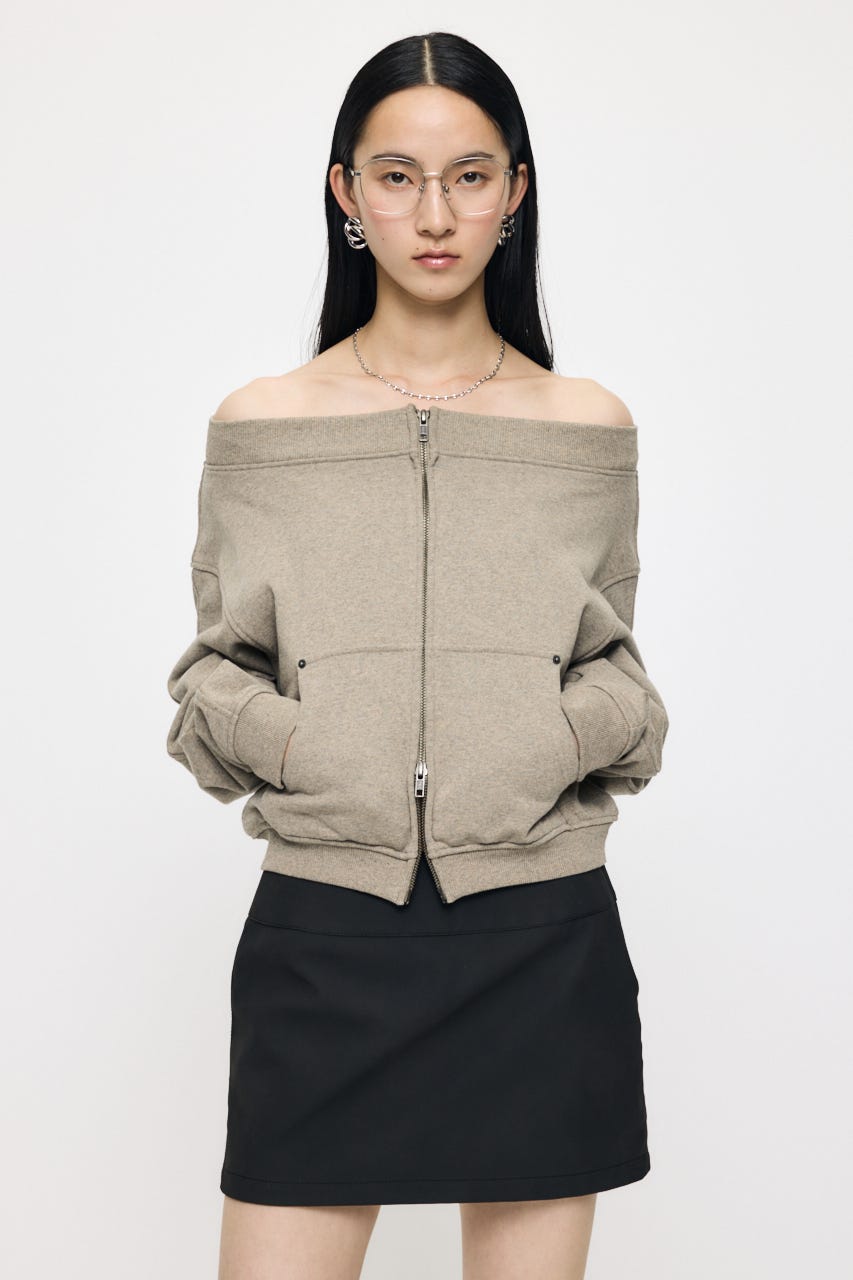 OFF SHOULDER ZIP UP スウェット BEG FREE