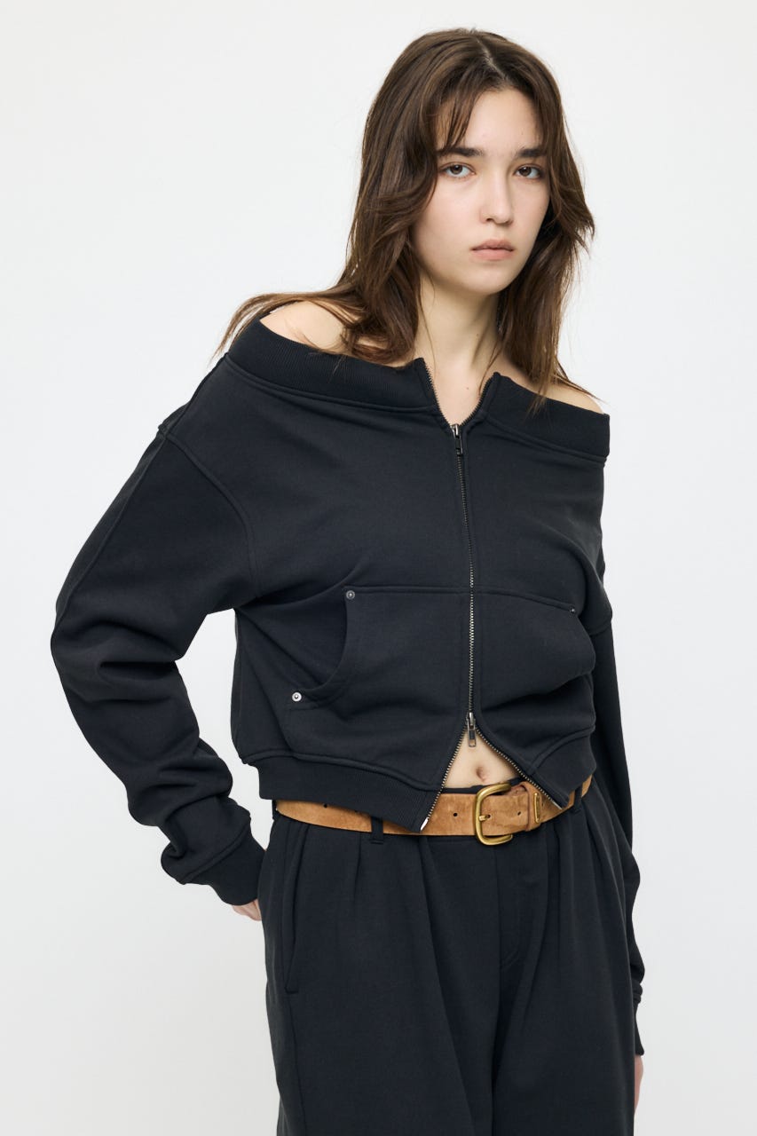【SS先行アイテム】OFF SHOULDER ZIP UP スウェット L/BLK FREE