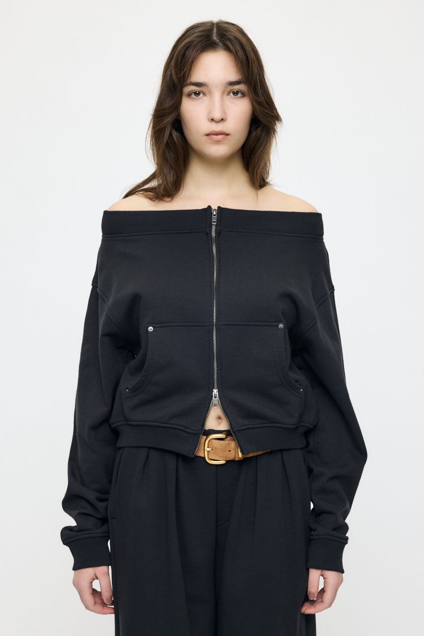 【SS先行アイテム】OFF SHOULDER ZIP UP スウェット L/BLK FREE