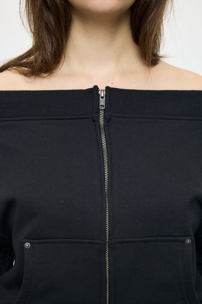 【SS先行アイテム】OFF SHOULDER ZIP UP スウェット L/BLK FREE