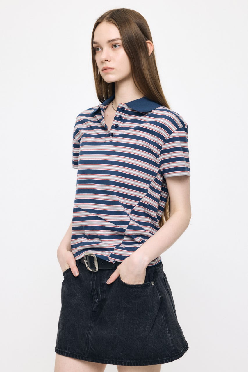 STRIPED TINY POLO シャツ NVY FREE