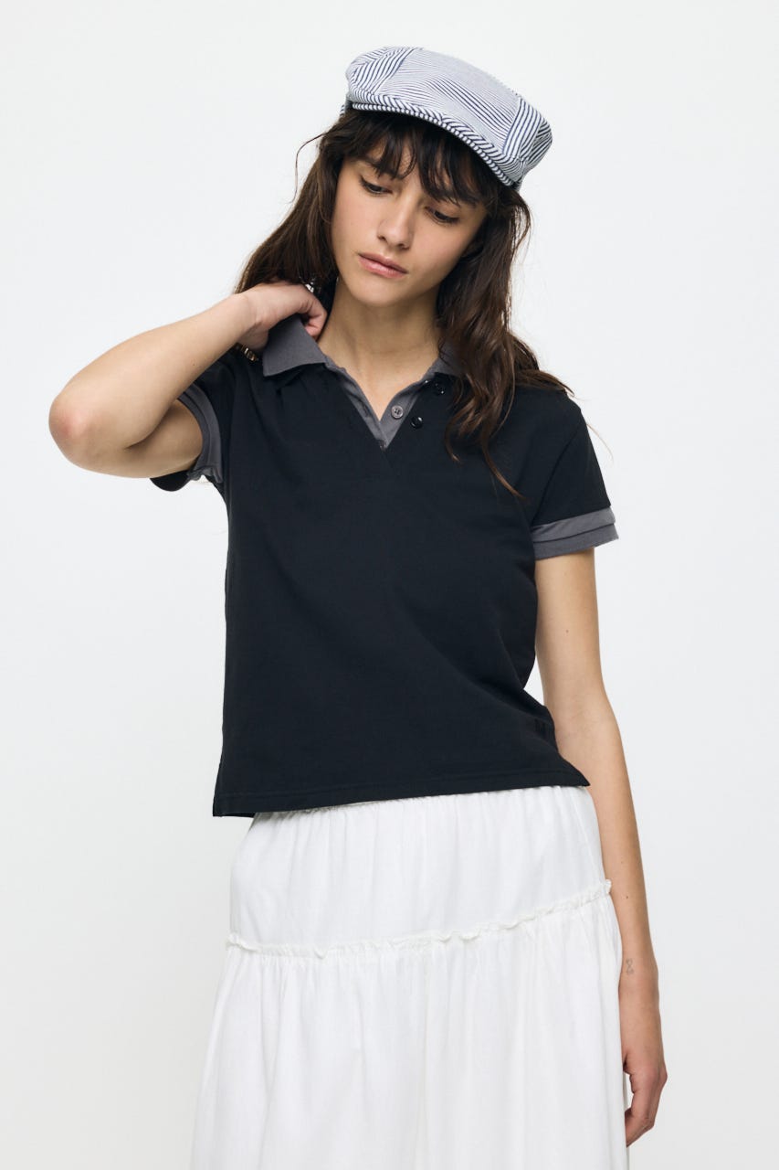 CONTRAST POLOトップス BLK FREE