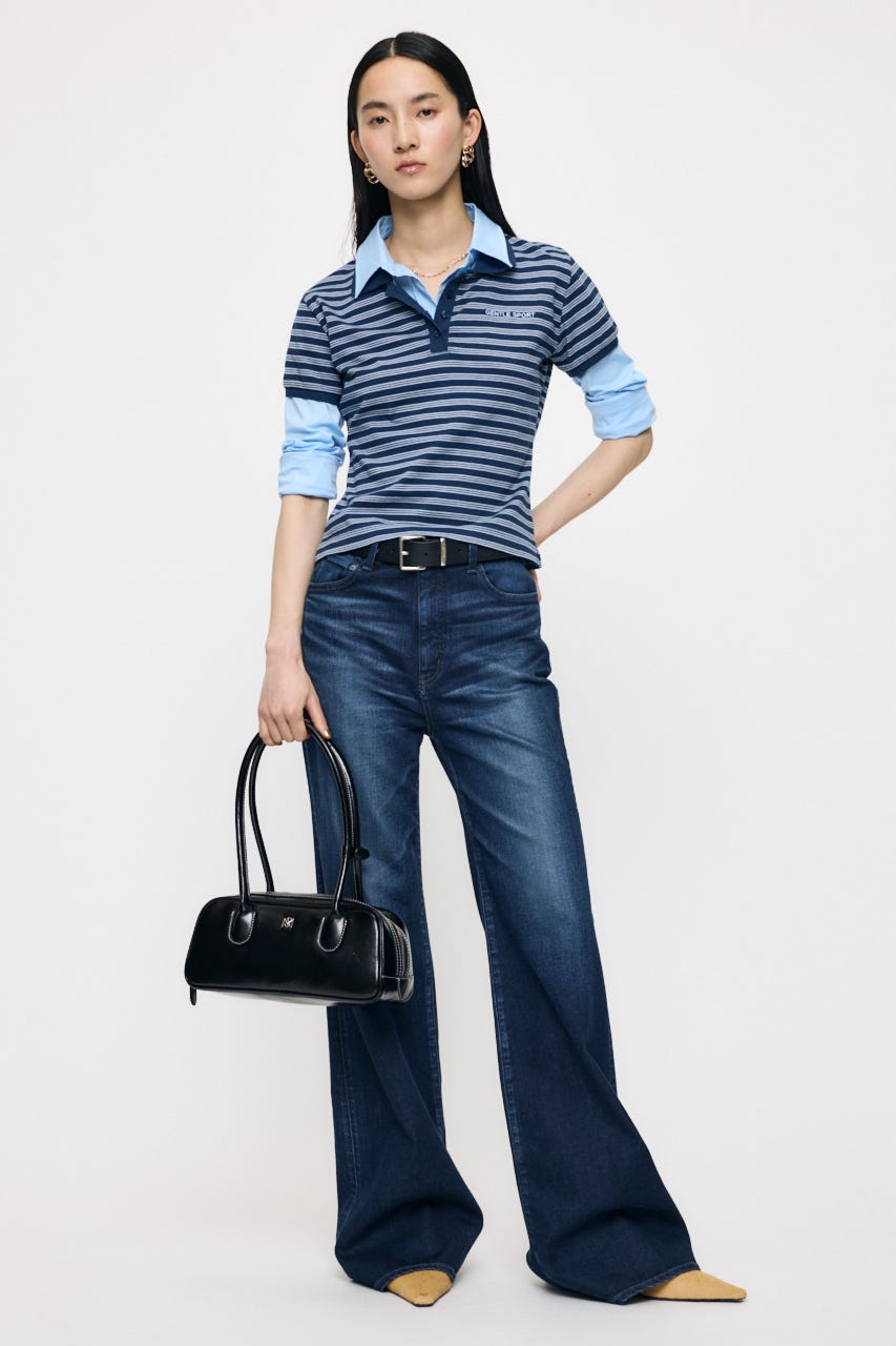 SHIRT SLEEVE STRIPED POLO Tシャツ 柄BLU FREE