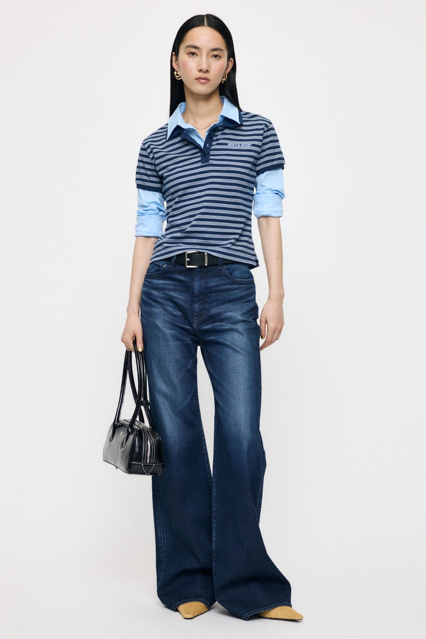SHIRT SLEEVE STRIPED POLO Tシャツ 柄BLU FREE