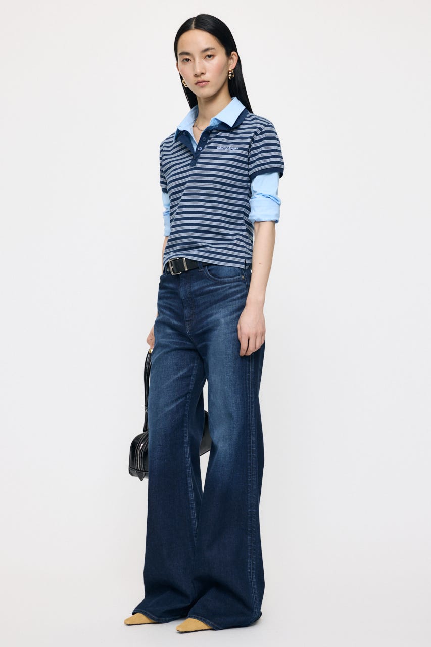 SHIRT SLEEVE STRIPED POLO Tシャツ 柄BLU FREE