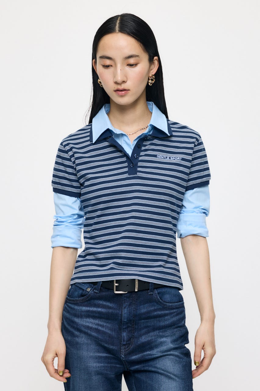 SHIRT SLEEVE STRIPED POLO Tシャツ 柄BLU FREE
