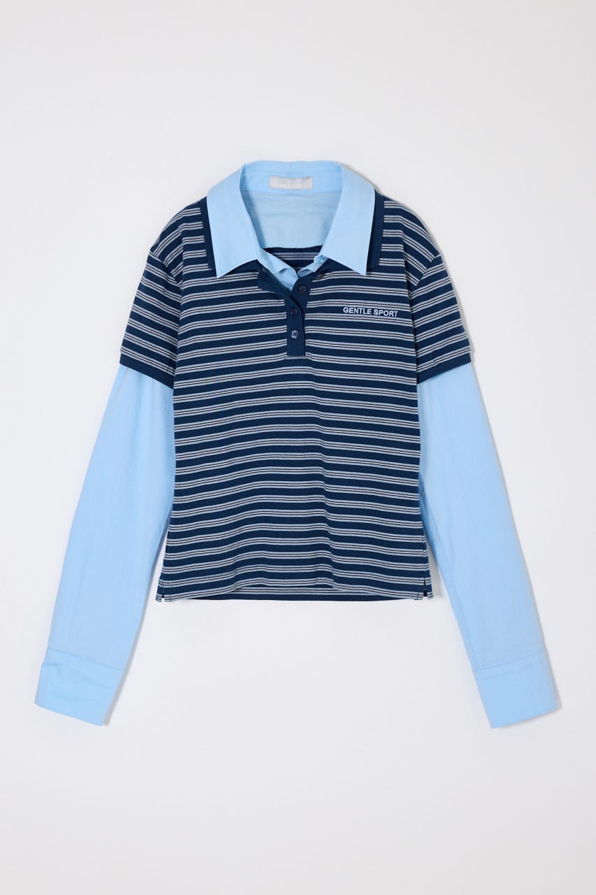 SHIRT SLEEVE STRIPED POLO Tシャツ 柄BLU FREE