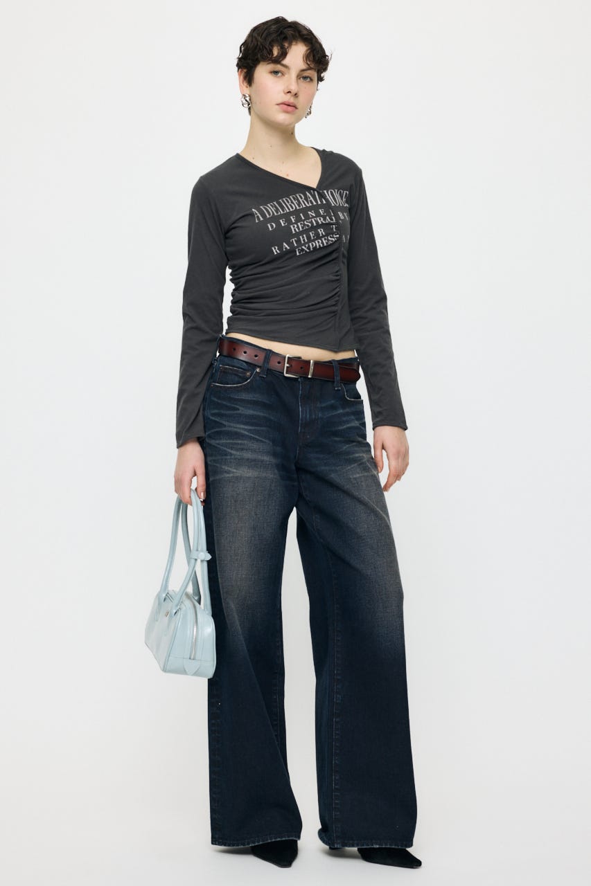 FRONT GATHER DOCKING L/S トップス L/BLK FREE