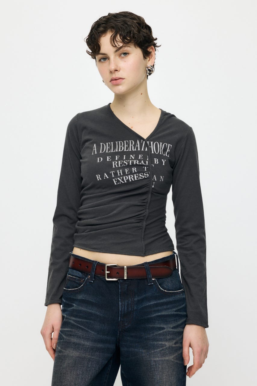 FRONT GATHER DOCKING L/S トップス L/BLK FREE