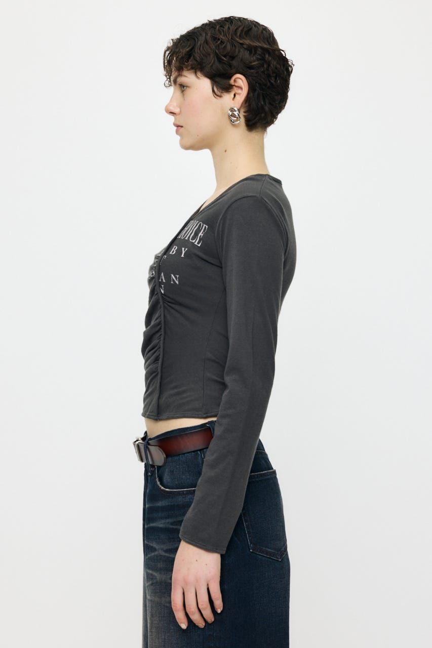 FRONT GATHER DOCKING L/S トップス L/BLK FREE