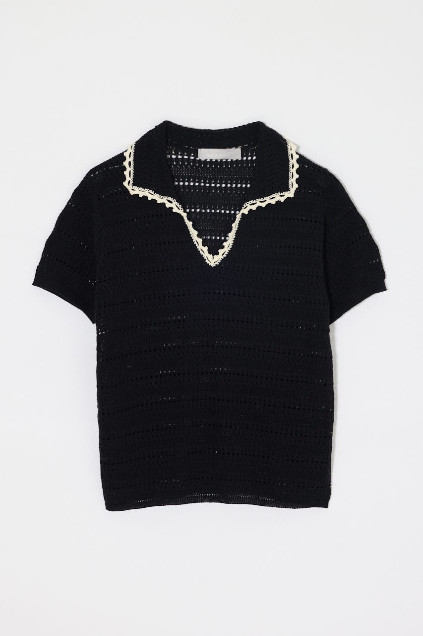 CROCHET LIKE POLO トップス BLK FREE